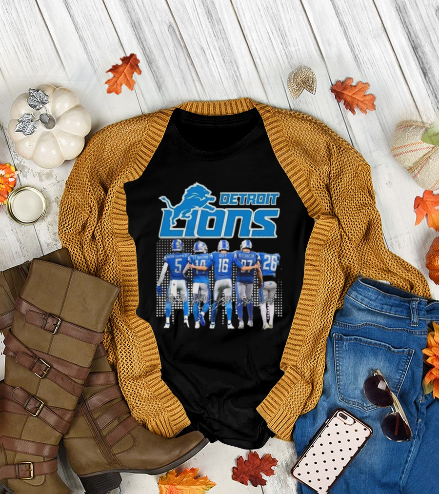 Detroit Lions Montgomery St. Brown Goff Hutchinson Gibbs Signatures T-Shirt