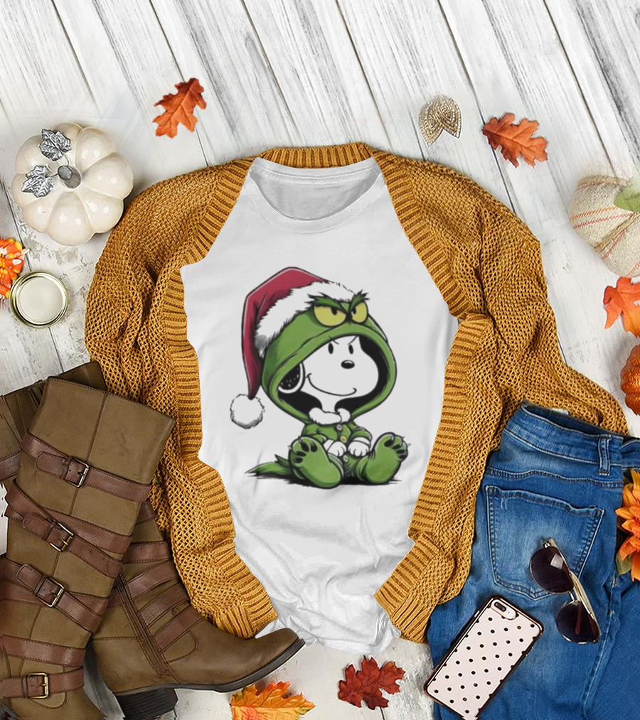 Snoopy in Grinch Costume Christmas Holiday T-Shirt