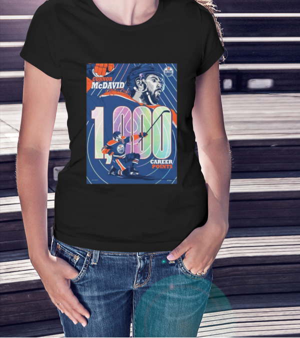 Connor McDavid 1,000 Career Points Edmonton Oilers Milestone T-Shirt