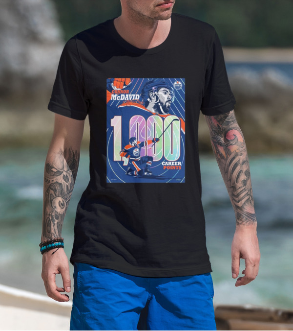 Connor McDavid 1,000 Career Points Edmonton Oilers Milestone T-Shirt