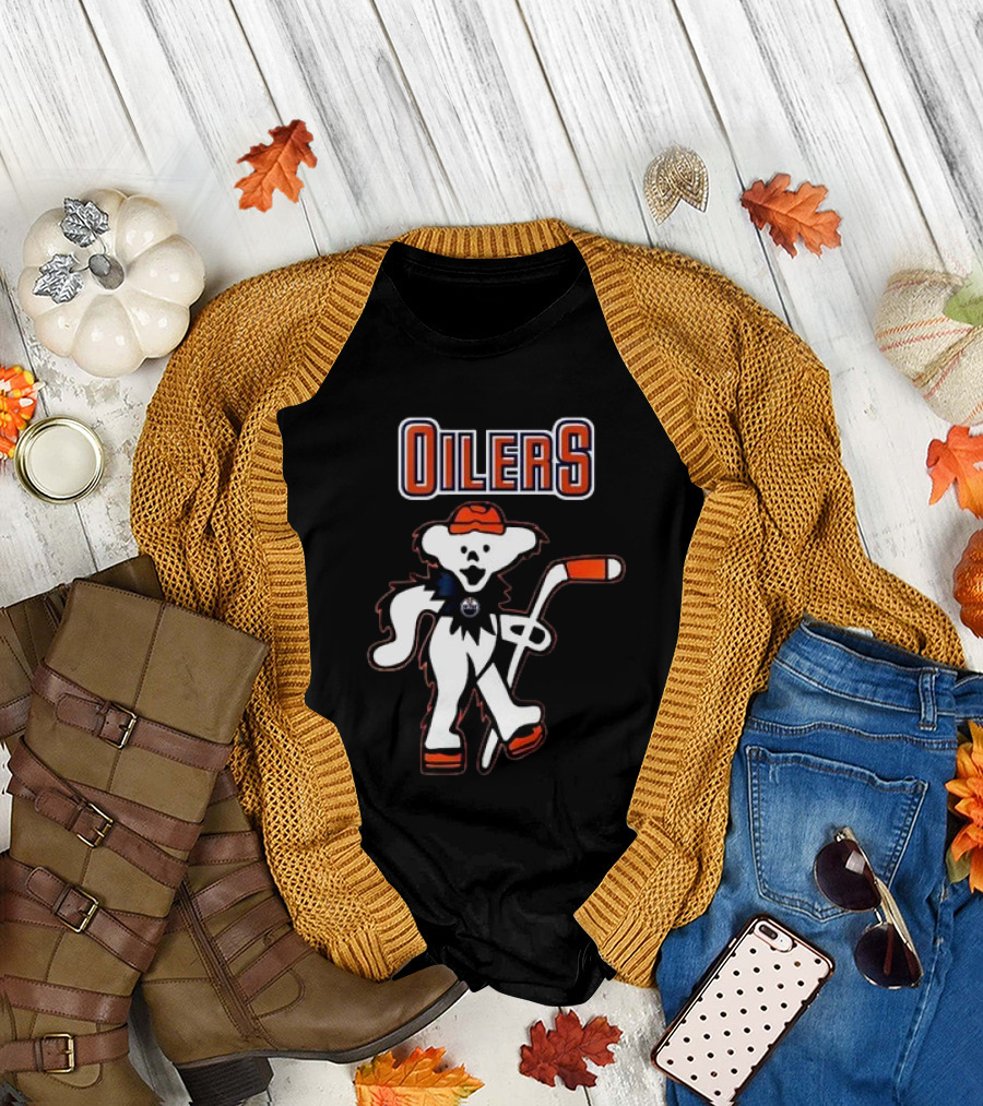 Edmonton Oilers Grateful Dead Bear 2024 Hockey Collaboration T-Shirt