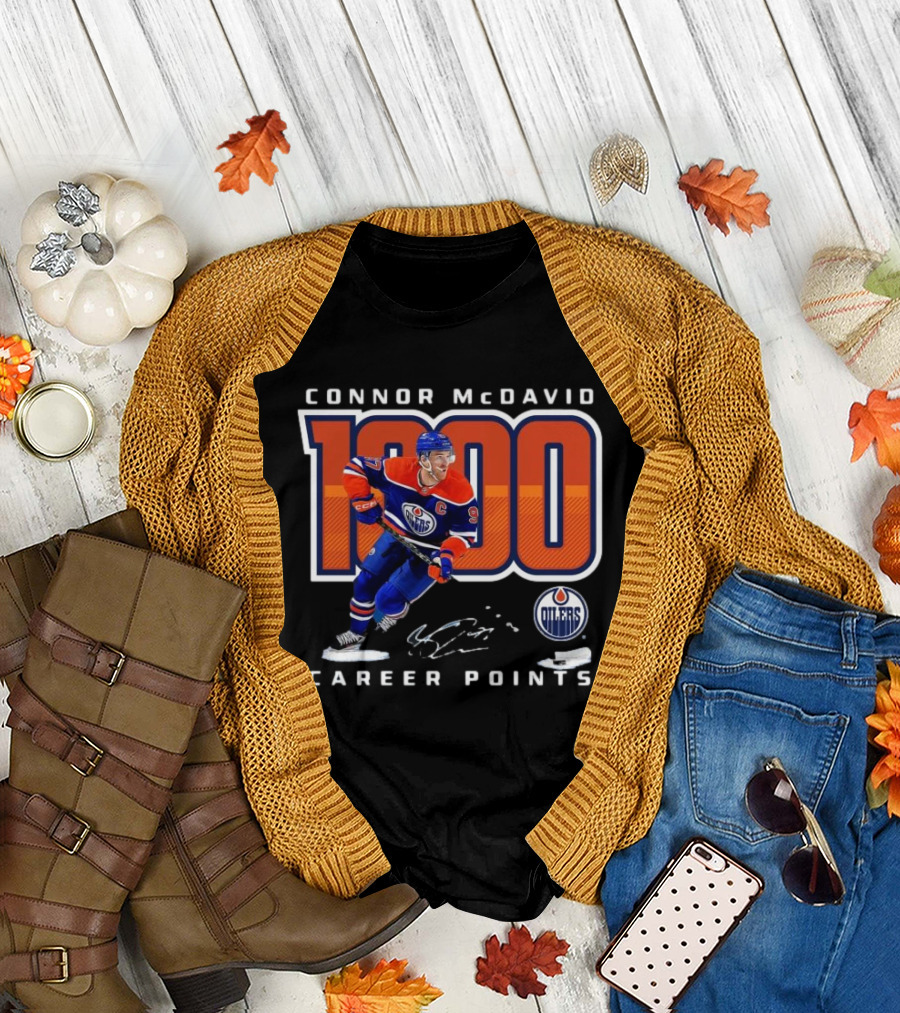 Connor McDavid 1000 Career Points Edmonton Oilers T-Shirt