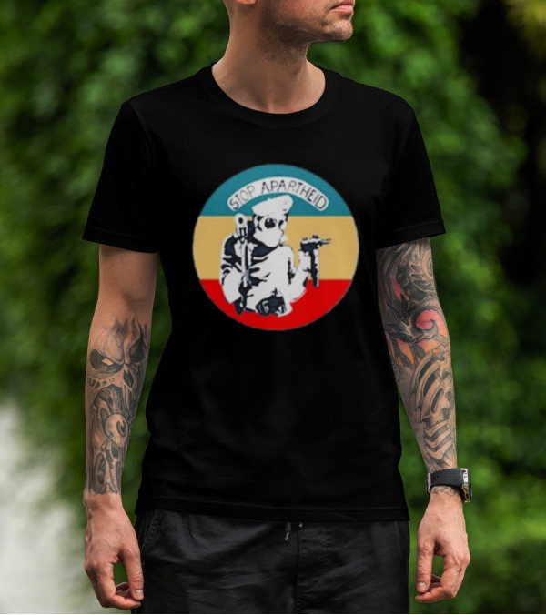 Stop Apartheid Jordan Peele Circle Soldier Weapon Multicolor T-Shirt