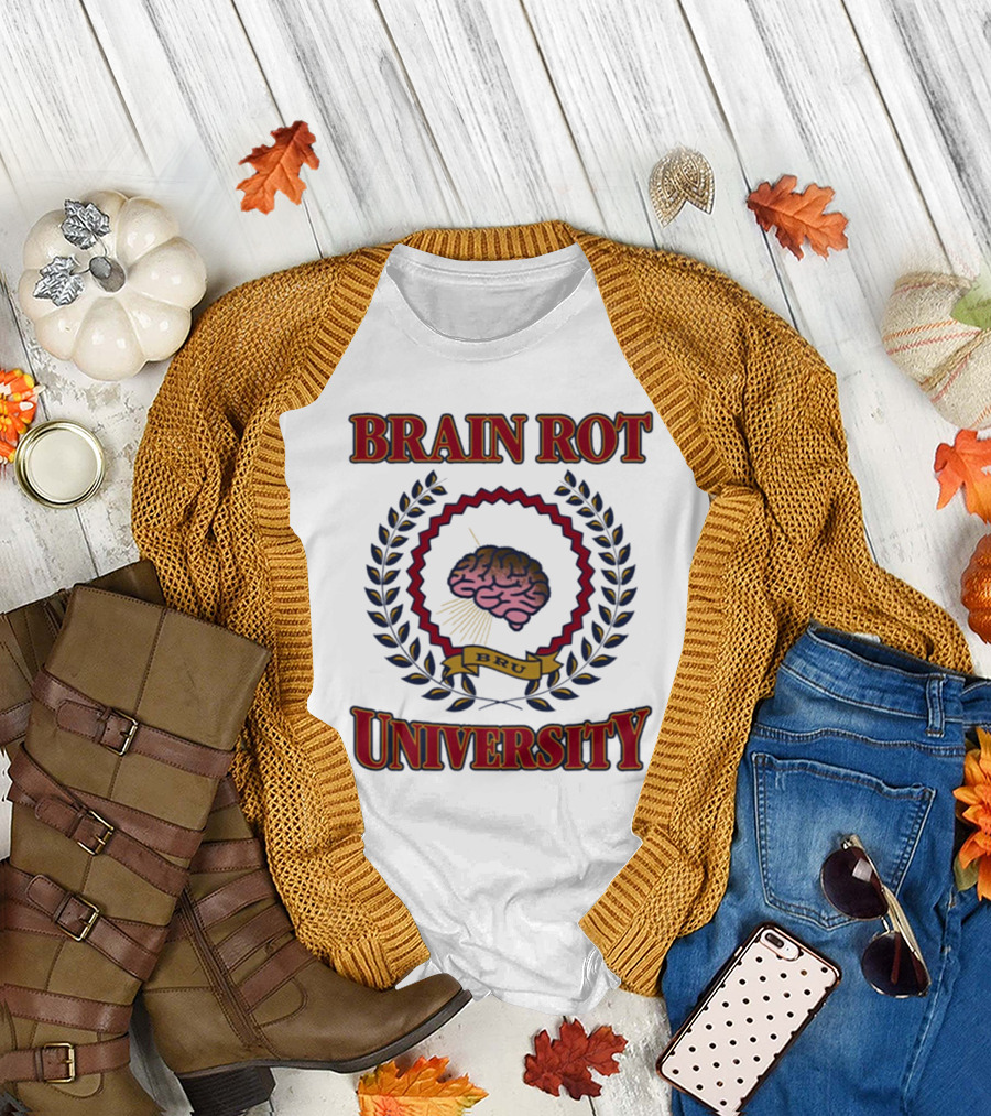 Brain Rot University BRU Emblem with Laurel and Brain T-Shirt