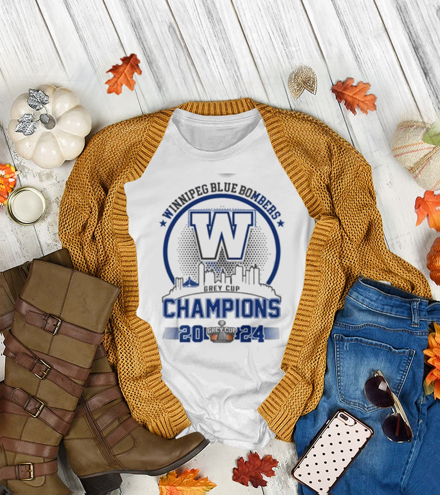 Winnipeg Blue Bombers Grey Cup Champions 2024 Skyline White T-Shirt