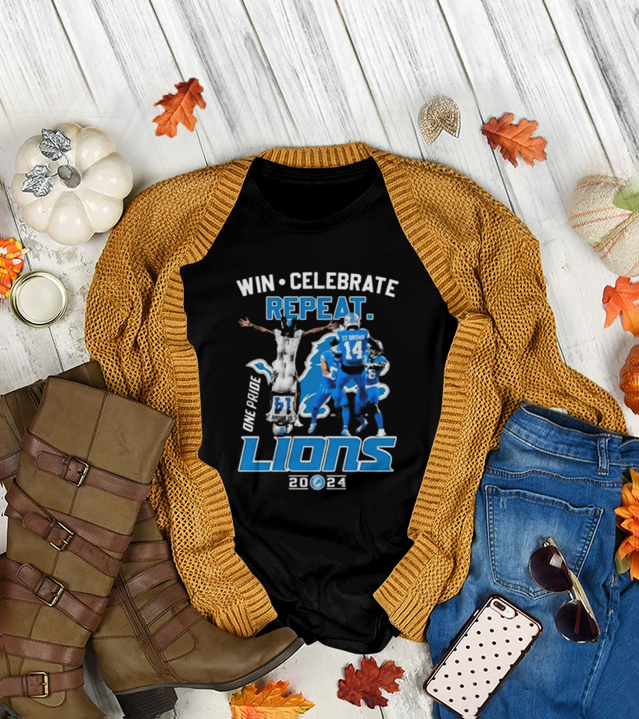 Win Celebrate Repeat One Pride Lions 2024 St Brown Detroit Lions T-Shirt