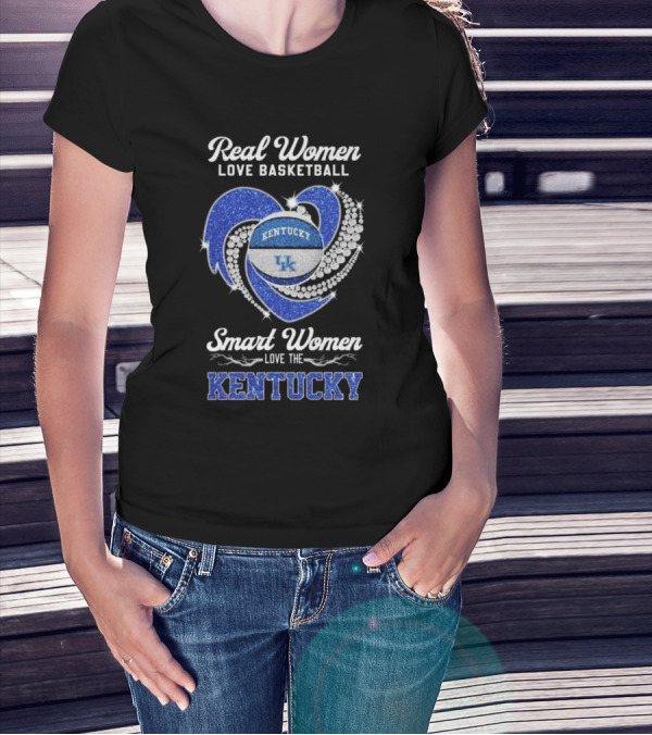 Real Women Love Basketball Smart Women Love The Kentucky Wildcats UK Diamond Heart T-Shirt