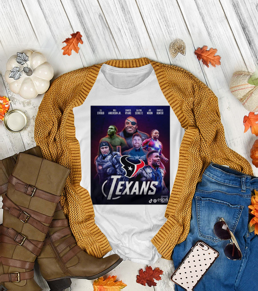 Houston Texans Marvel Crossover CJ Stroud Will Anderson Jr Demeco Ryans Dalton Schultz Joe Mixon Danielle Hunter T-Shirt