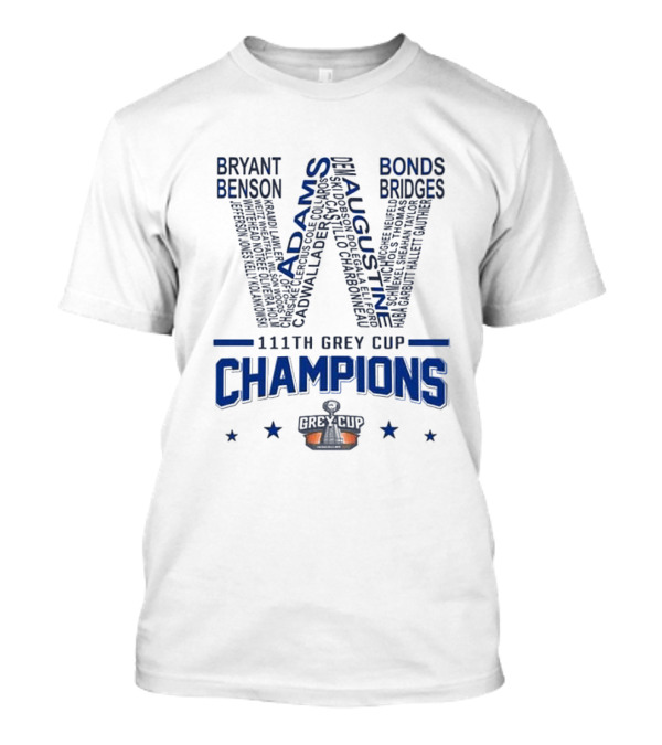Winnipeg Blue Bombers 111th Grey Cup Champions 2024 Football Adams Augustine Grey Cup T-Shirt