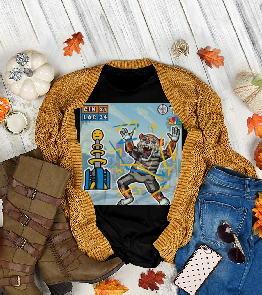Cincinnati Bengals Vs Los Angeles Chargers 27 34 Josiah Stout Art Tiger Celebration NFL Football T-Shirt