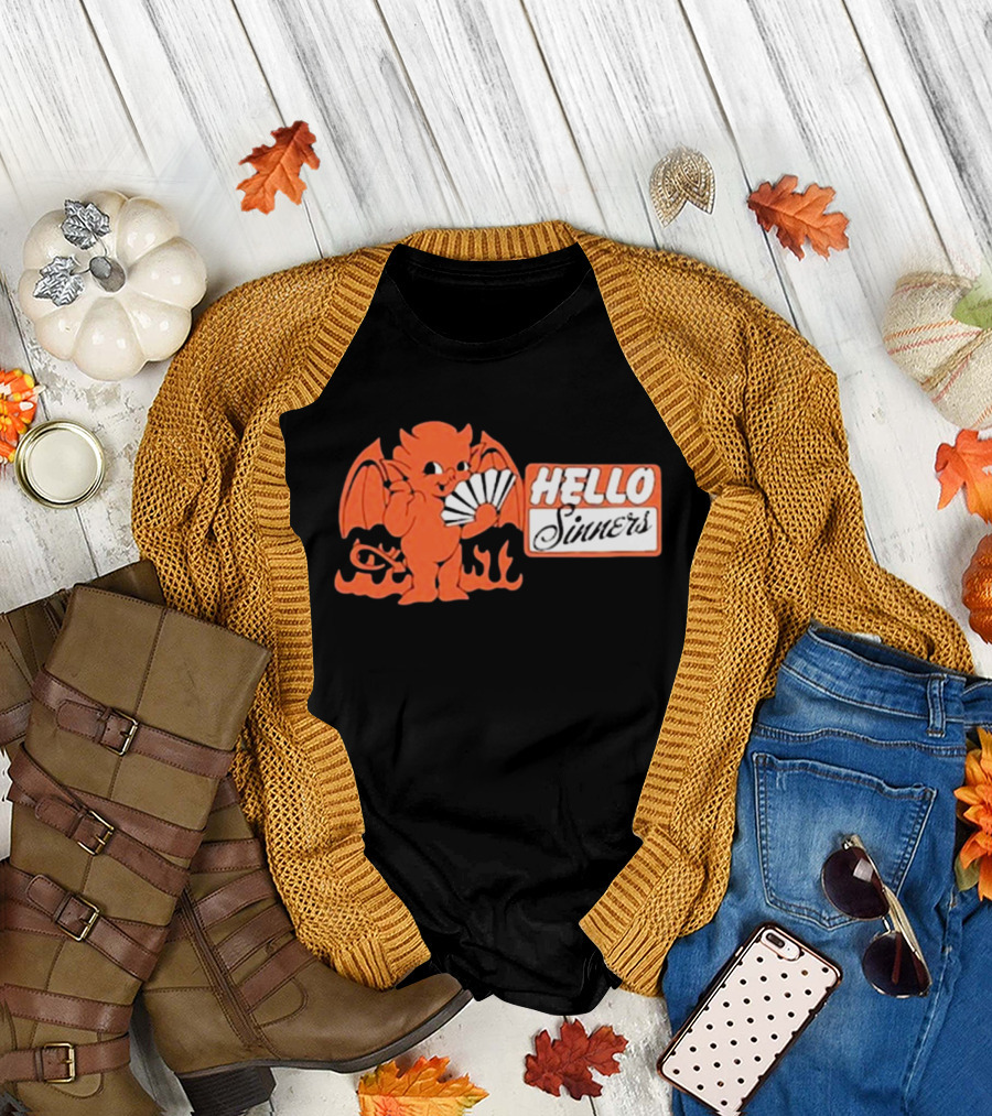 Annamarie Forcino Hello Sinners 2024 Orange Devil with Fan and Flames T-Shirt