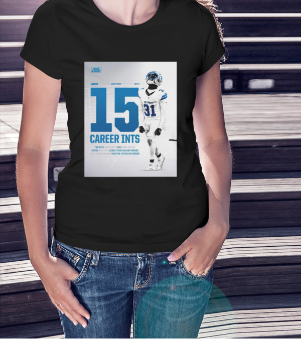 Detroit Lions Kerby Joseph 15 Career INTs Tied With James Hunter And Bobby Watkins Most INTs Since 1970 AFL-NFL Merger T-Shirt