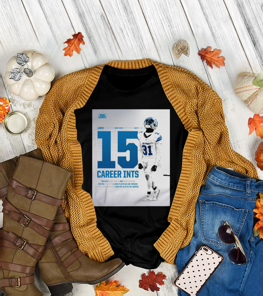 Detroit Lions Kerby Joseph 15 Career INTs Tied with James Hunter and Bobby Watkins Most INTs Since 1970 AFL-NFL Merger T-Shirt