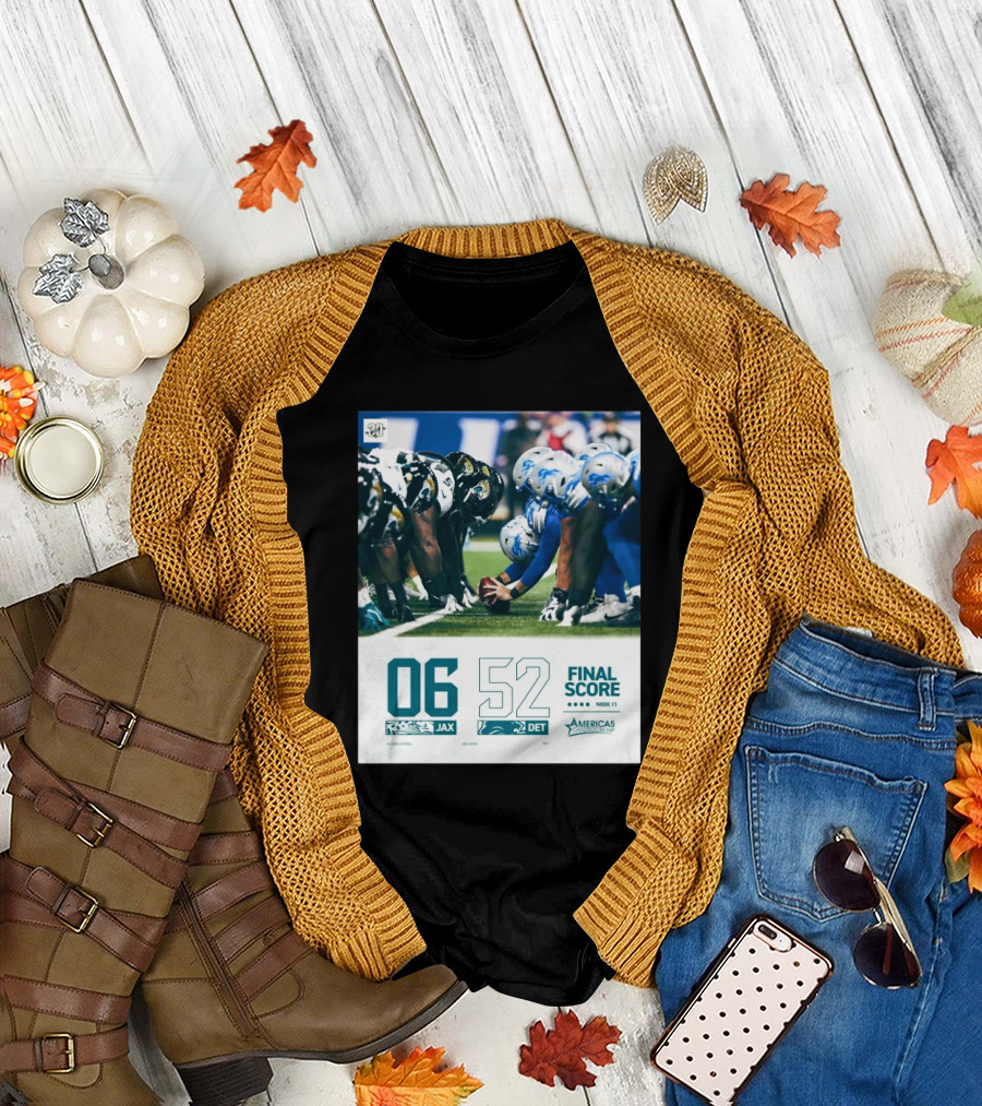 Final Score Week 11 Jacksonville Jaguars 06 Detroit Lions 52 NFL Matchup America’s Game Day Week 11 T-Shirt