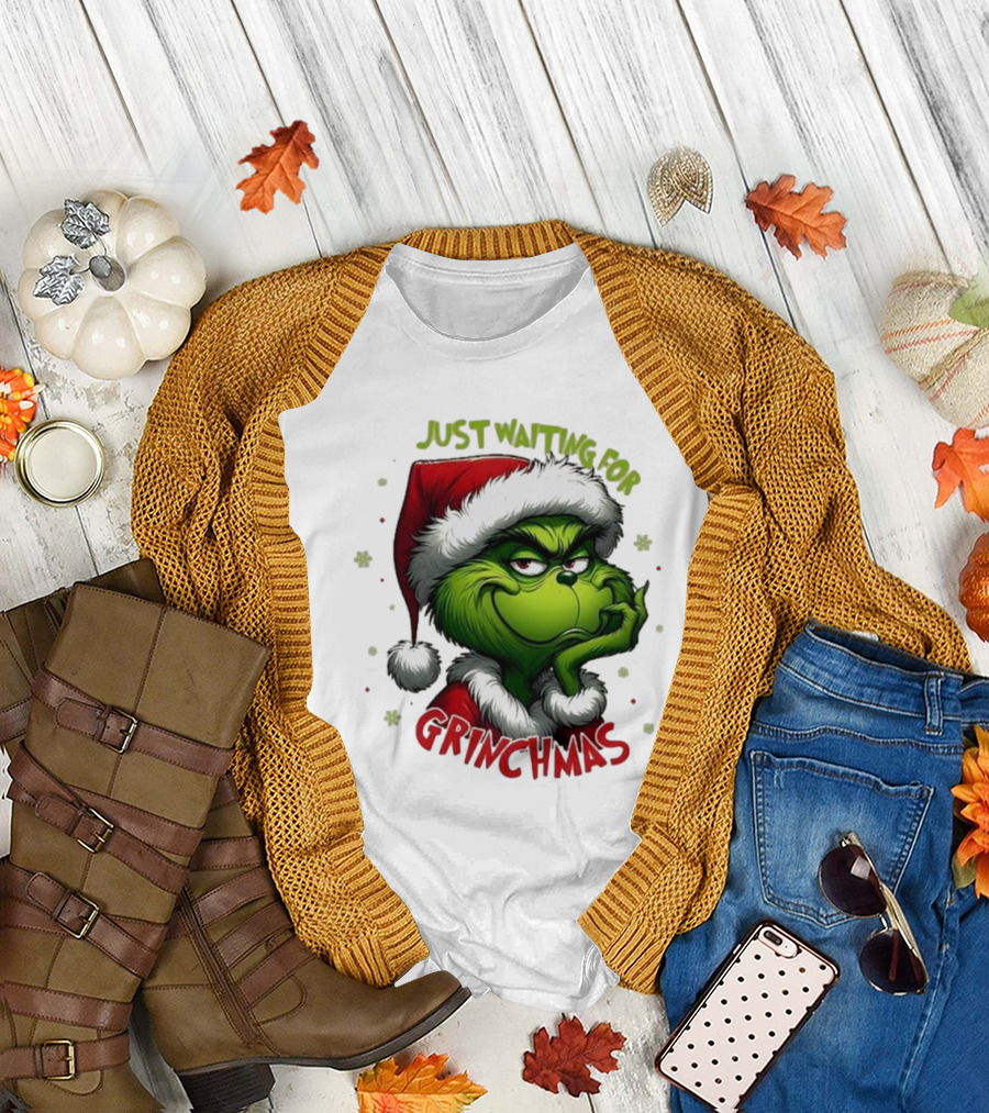 Just Waiting For Grinchmas Merry Christmas T-Shirt