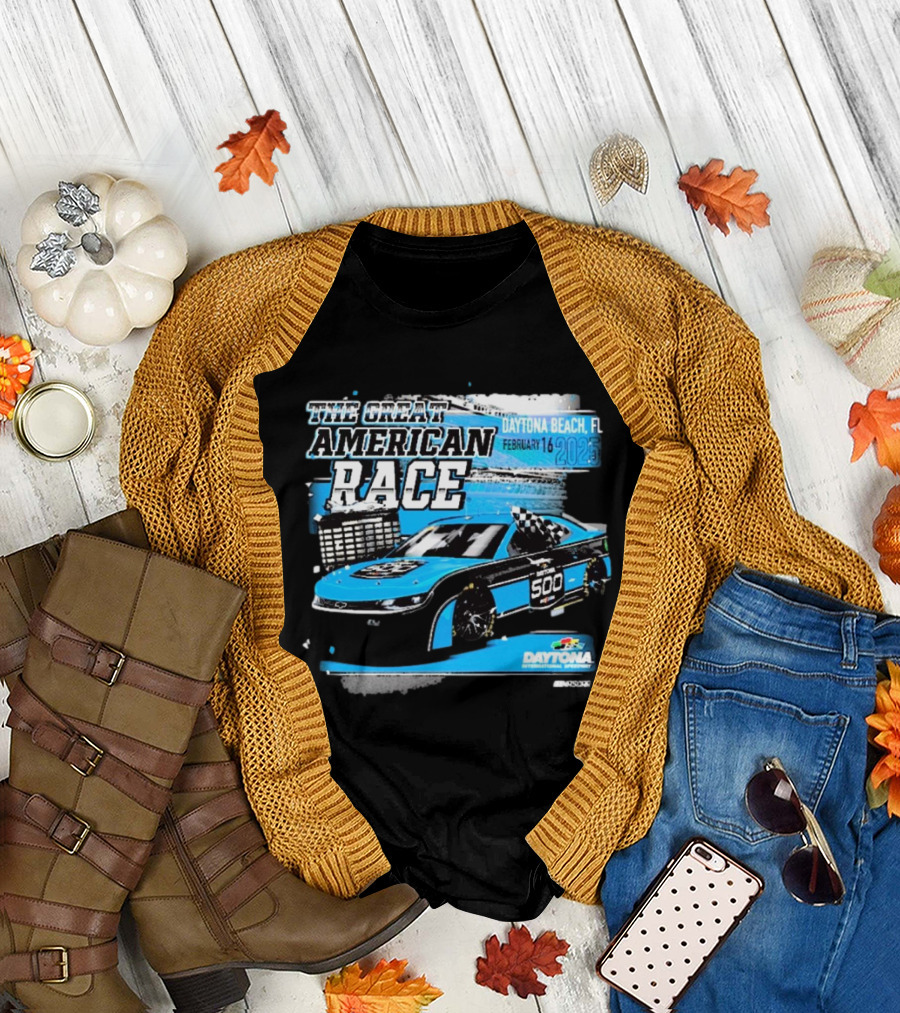 The Great American Race Daytona Beach February 16 2025 Daytona 500 Checkered Flag Sports Car T-Shirt