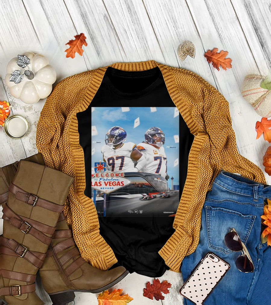Week 12 Denver Broncos Roach and Meinerz at Las Vegas Raiders Welcome to Fabulous Las Vegas Nevada T-Shirt