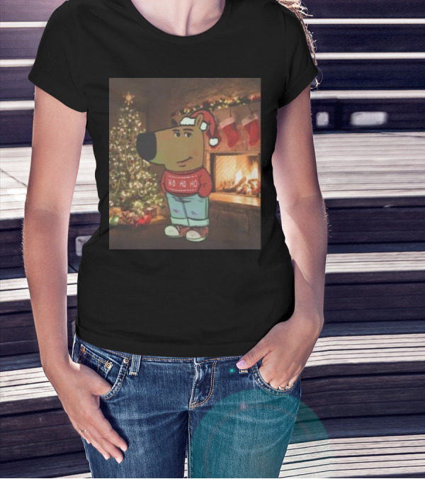 Santa Chill Guy Christmas Ho Ho Ho Sweater Bear By Fireplace And Tree T-Shirt