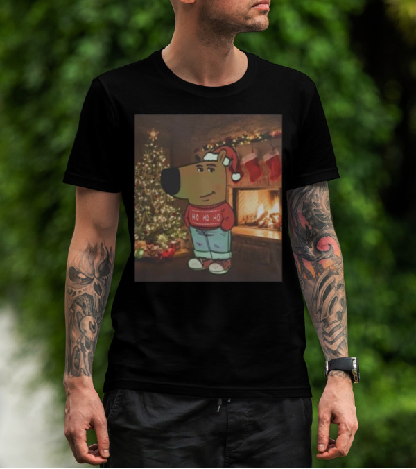 Santa Chill Guy Christmas Ho Ho Ho Sweater Bear By Fireplace And Tree T-Shirt