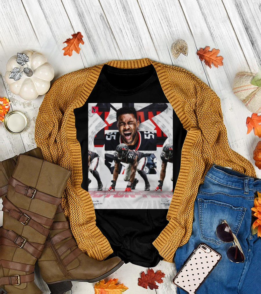 Danielle Hunter Houston Texans Vs Tennessee Titans November 24 2024 Signature NFL Player 55 Roar and Action Pose T-Shirt