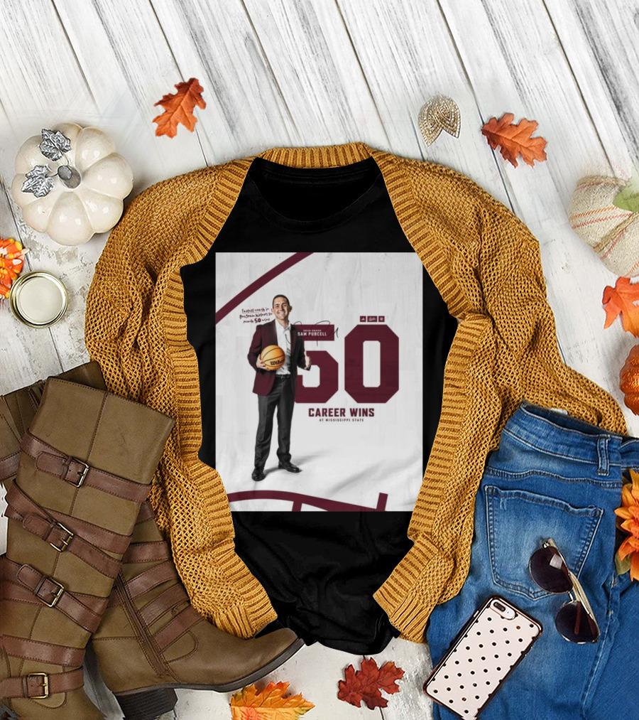 Head Coach Sam Purcell 50 Career Wins Fastest Coach in Program History at Mississippi State Signature T-Shirt