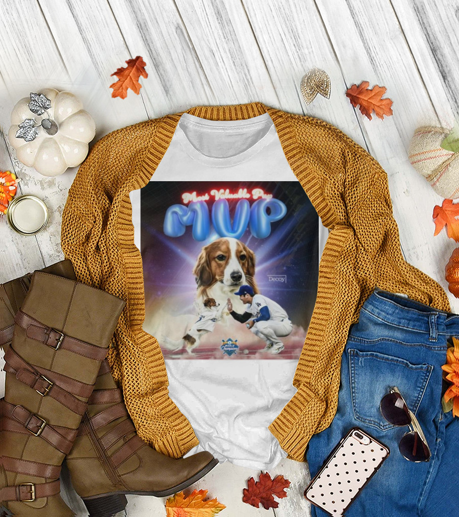 Decoy Most Valuable Pup MVP with Baseball Player and Dog - World Champions T-Shirt
