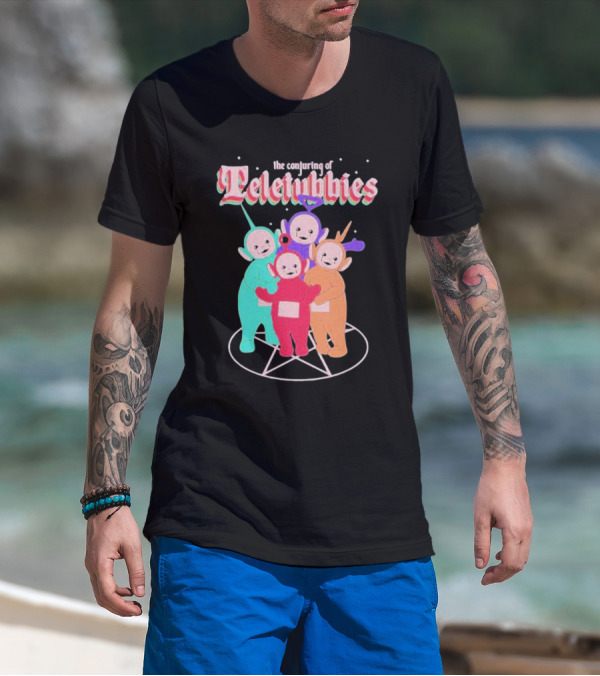 The Conjuring Of Teletubbies On Pentagram Background T-Shirt