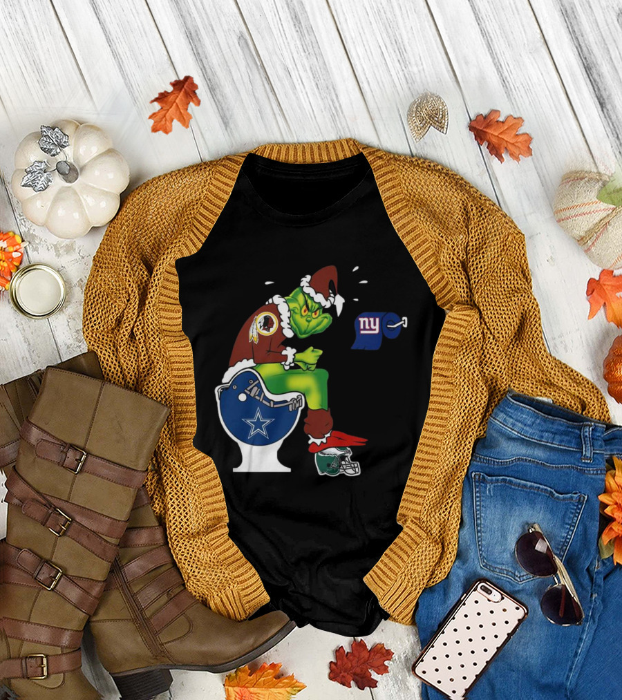 The Grinch Washington Football Team on Toilet Dallas Cowboys New York Giants Christmas T-Shirt