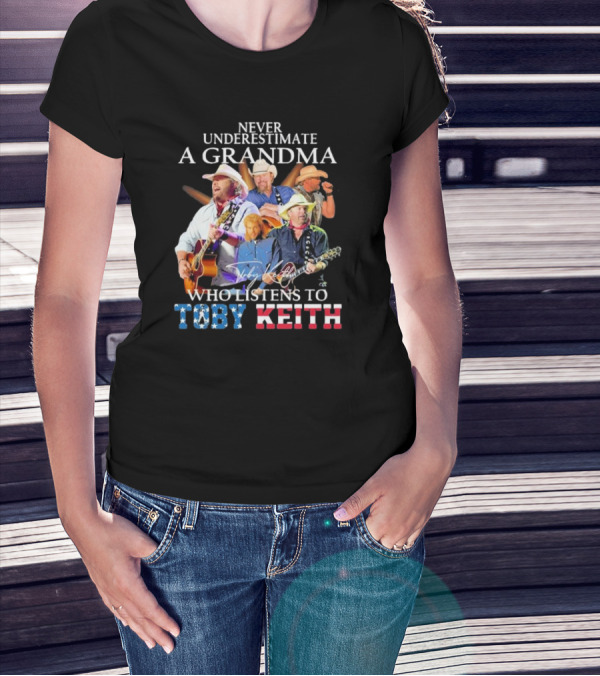 Never Underestimate A Grandma Who Listens To Toby Keith Signatures Music Collage T-Shirt