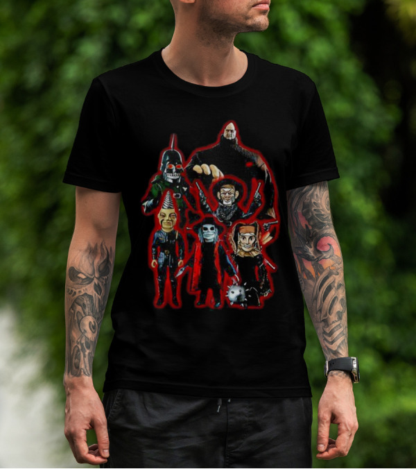 Puppet Master Horror Movie Characters 80s Blade Pin Head Torch Jester Drill T-Shirt