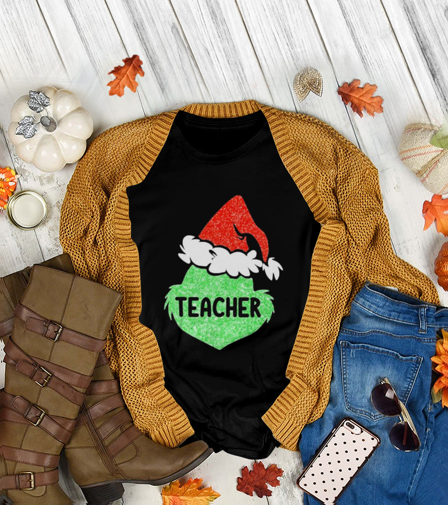 Santa Grinch Hat Teacher Christmas Holiday T-Shirt