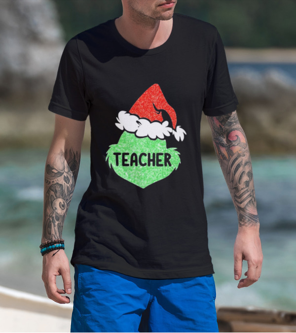 Santa Grinch Hat Teacher Christmas Holiday T-Shirt