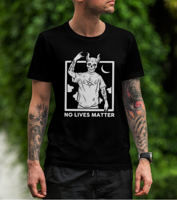 No Lives Matter 666 Horned Skull Tattooed Demon With Crescent Moon T-Shirt