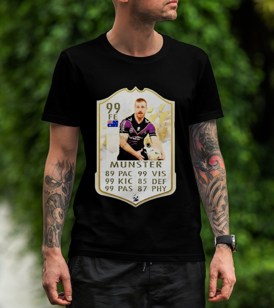 Melbourne Storm Cameron Munster Sports Card PAC VIS KIC DEF PAS PHY T-Shirt
