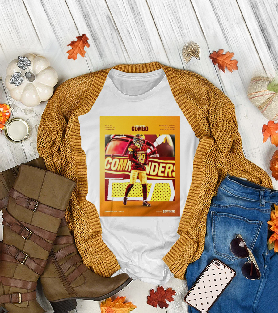 Week 12 Cowboys vs Commanders NFL Uniform Combo Burgundy Jersey Gold Pants Burgundy Socks T-Shirt