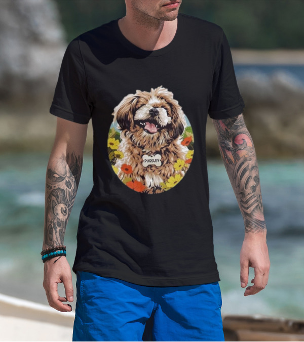 Pugsley Dog Floral Nordacious T-Shirt