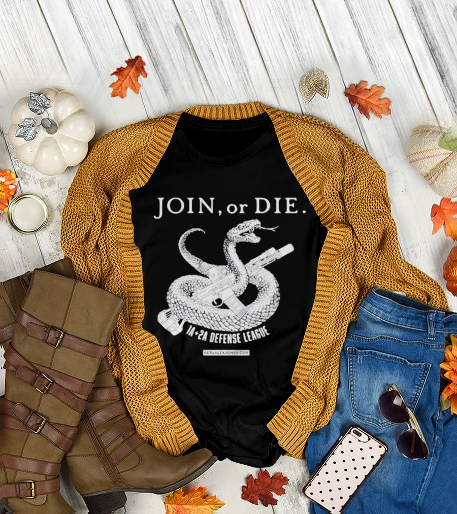 JOIN or DIE Snake Graphic 1A 2A Defense League RealAlexJones.com T-Shirt
