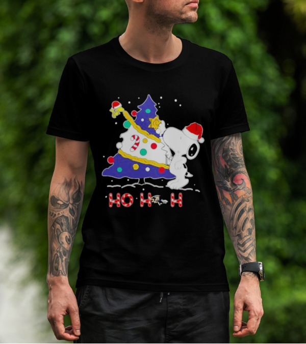 Ho Ho Ho Snoopy Woodstock Christmas Tree Baltimore Ravens T-Shirt