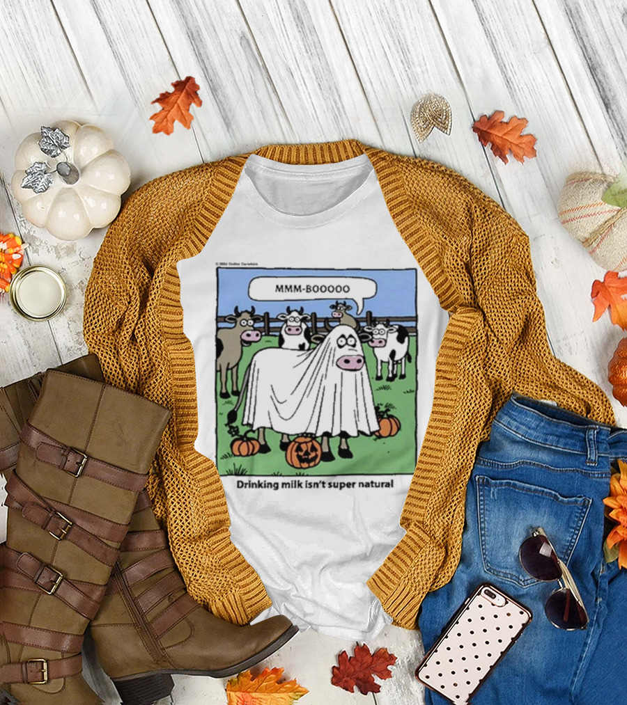 Mmm-Booooo Drinking Milk Isn’t Super Natural Halloween Cow Ghost T-Shirt