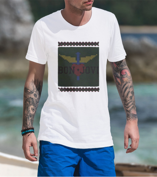 Bon Jovi Heart And Dagger Christmas Holiday Ugly T-Shirt