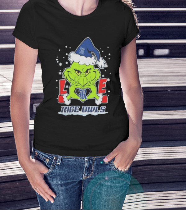 The Grinch Love Rice Owls Christmas Football T-Shirt