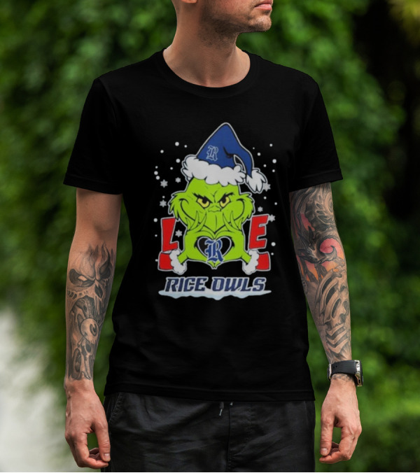 The Grinch Love Rice Owls Christmas Football T-Shirt