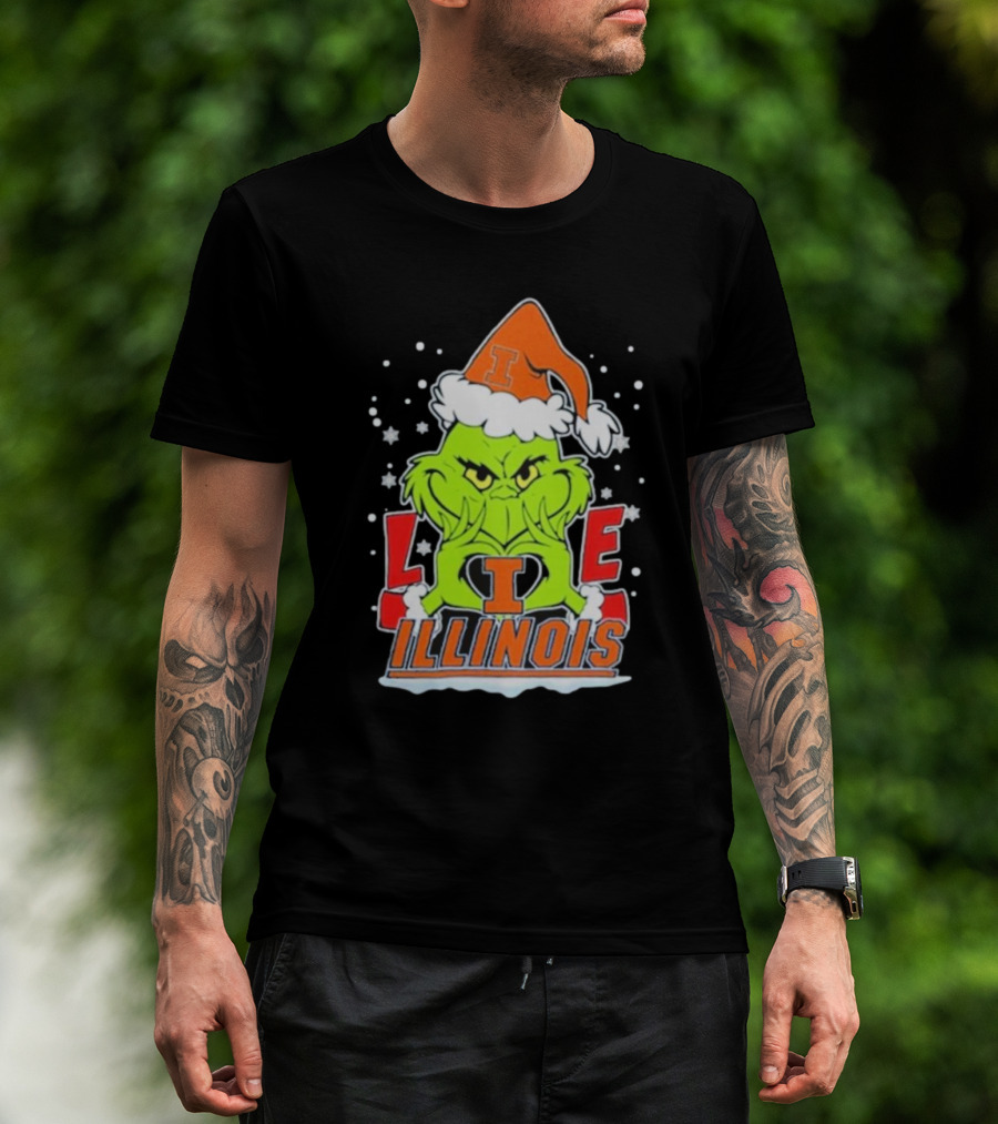 The Grinch Love Illinois Football Christmas T-Shirt