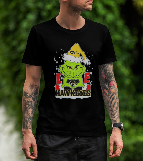 Grinch Love Hawkeyes Christmas Iowa Hawkeyes Football T-Shirt