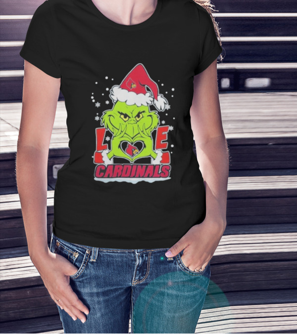 The Grinch Love Cardinals Christmas Louisville Cardinals Football T-Shirt