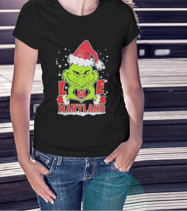 Grinch Love Maryland Terrapins Football Christmas T-Shirt