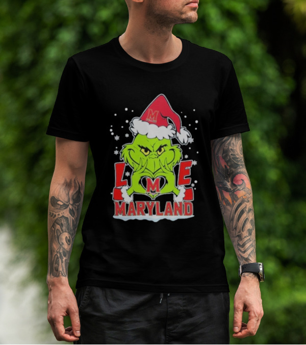 Grinch Love Maryland Terrapins Football Christmas T-Shirt