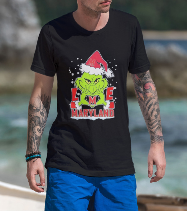 Grinch Love Maryland Terrapins Football Christmas T-Shirt