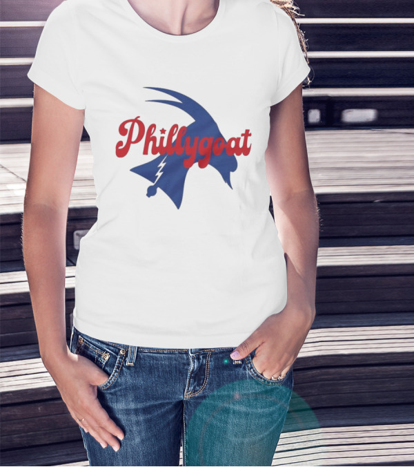Phillygoat Red Script With Blue Goat And Lightning Bolt Elements T-Shirt