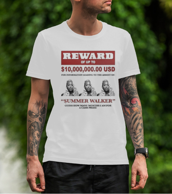 Reward Up To $10,000,000 USD For Information Arrest Of Summer Walker Guess How Many Months I Am For A Cash Prize T-Shirt